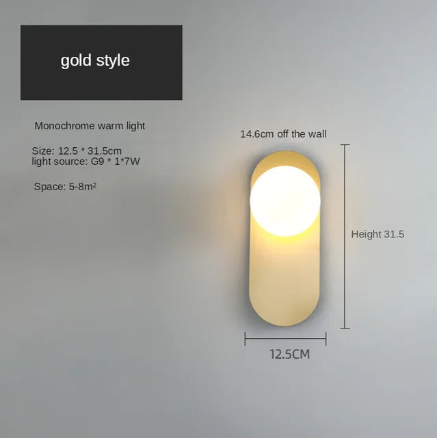 GildedGlimmer - Skleněná globe moderní led nástěnné svítidlo