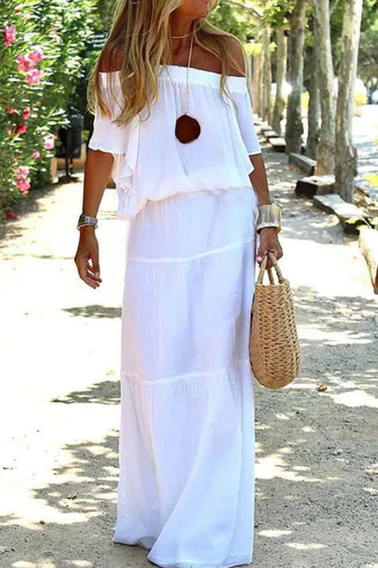 LB | Strolling In The Sand Off Shouder Maxi Dress