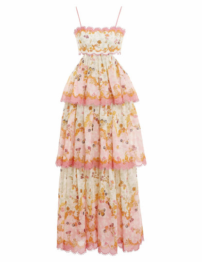 LB | Floral Cami Tiered Ruffle Hem Backless Maxi Dress