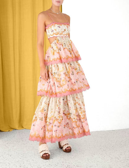 LB | Floral Cami Tiered Ruffle Hem Backless Maxi Dress