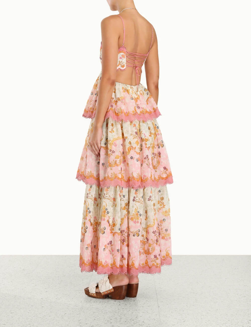 LB | Floral Cami Tiered Ruffle Hem Backless Maxi Dress