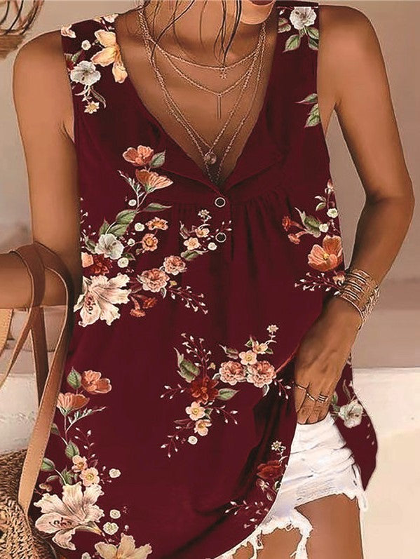 LB | Koszulka z nadrukiem V-Neck Twist Button Sleeveless Tank Top T-Shirt