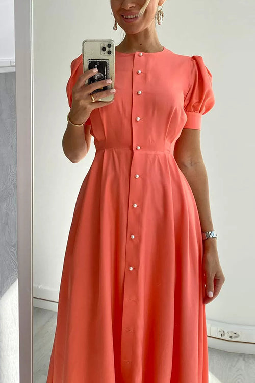 LB | Pearl Button O Neck Shirt Maxi Dress