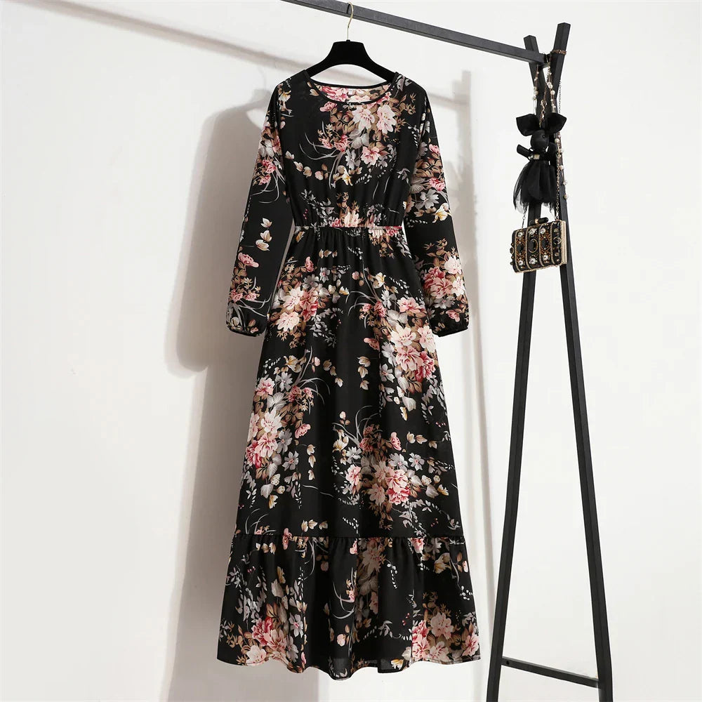 LB | wiosenno-letnia sukienka maxi w stylu boho z kwiatowym nadrukiem