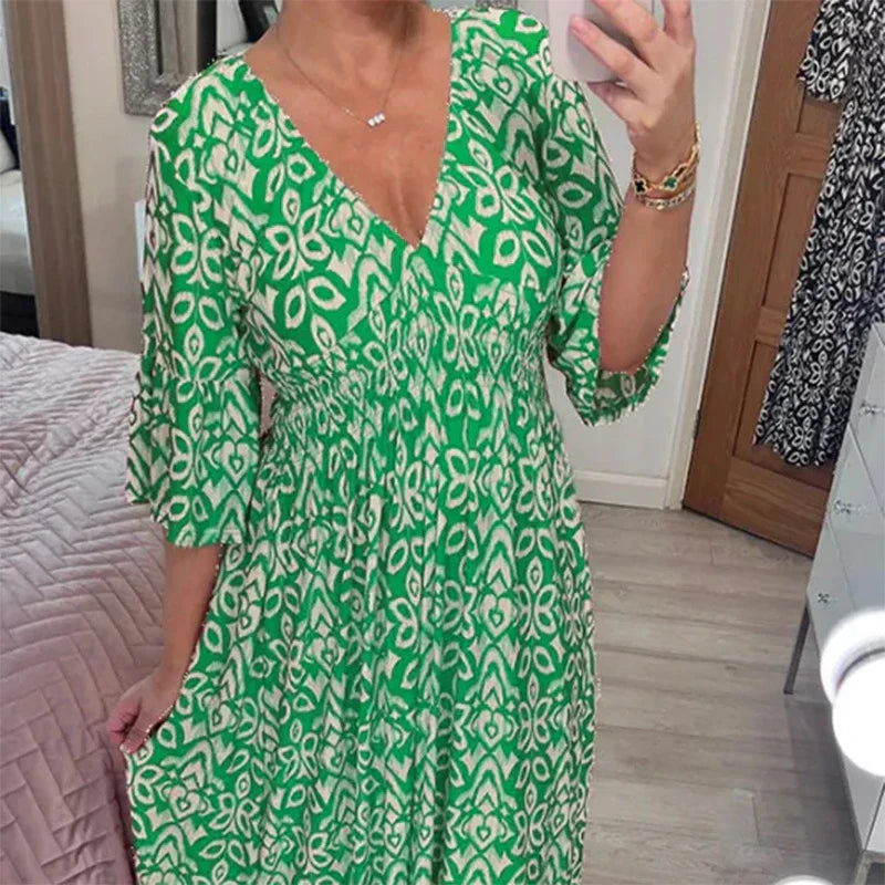 AS | Casualowa sukienka boho z dekoltem V i półdługimi rękawami