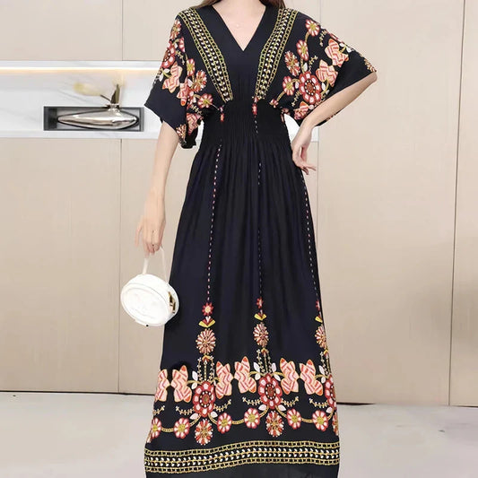 LB | Boho maxi sukienka z kwiatowym nadrukiem i kimonowymi rękawami