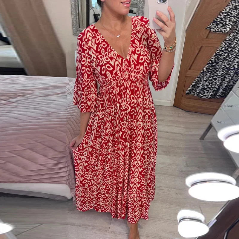 AS | Casualowa sukienka boho z dekoltem V i półdługimi rękawami