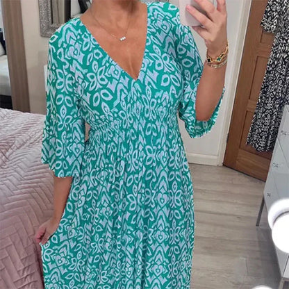 AS | Casualowa sukienka boho z dekoltem V i półdługimi rękawami