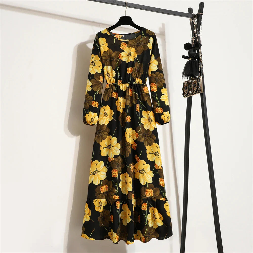 LB | wiosenno-letnia sukienka maxi w stylu boho z kwiatowym nadrukiem