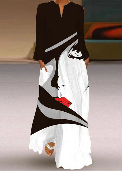 LB | Vogue White Print Pockets Maxi Dress Długi rękaw