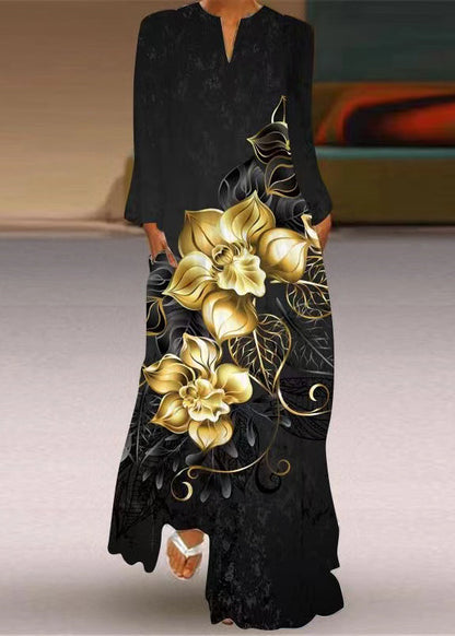 LB | Vogue White Print Pockets Maxi Dress Długi rękaw