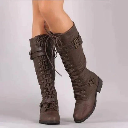 LB | Płaskie buty retro z klamrą i sznurowaniem