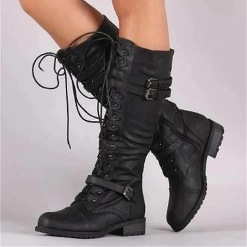 LB | Płaskie buty retro z klamrą i sznurowaniem
