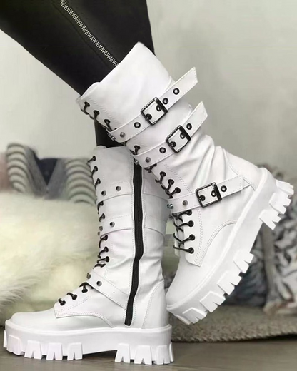 LB | Buty z zamkiem błyskawicznym i klamrami