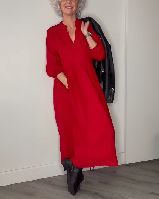 LB | AMANDA ���� ELEGANCKA SUKIENKA MAXI Z DŁUGIM RĘKAWEM I DEKOLTEM W SZPIC
