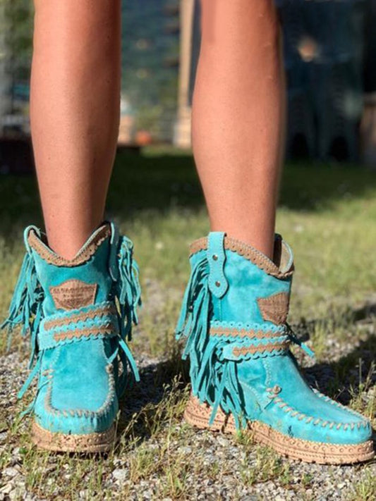 LB | Botki western z frędzlami boho