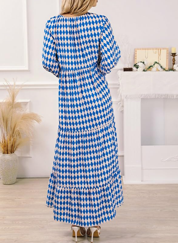 LB | WINONA ���� DAMSKA SUKIENKA MAXI Z BUFIASTYMI RĘKAWAMI W GEOMETRYCZNYM STYLU BOHO