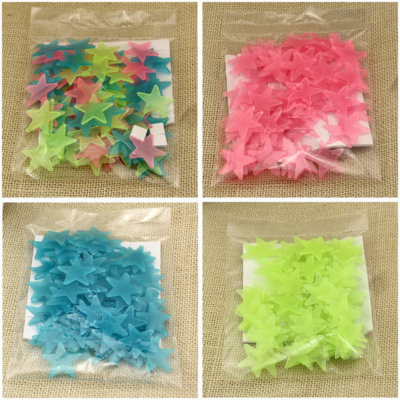 100 kusů 3d hvězd zářících ve tmě samolepek na zeď