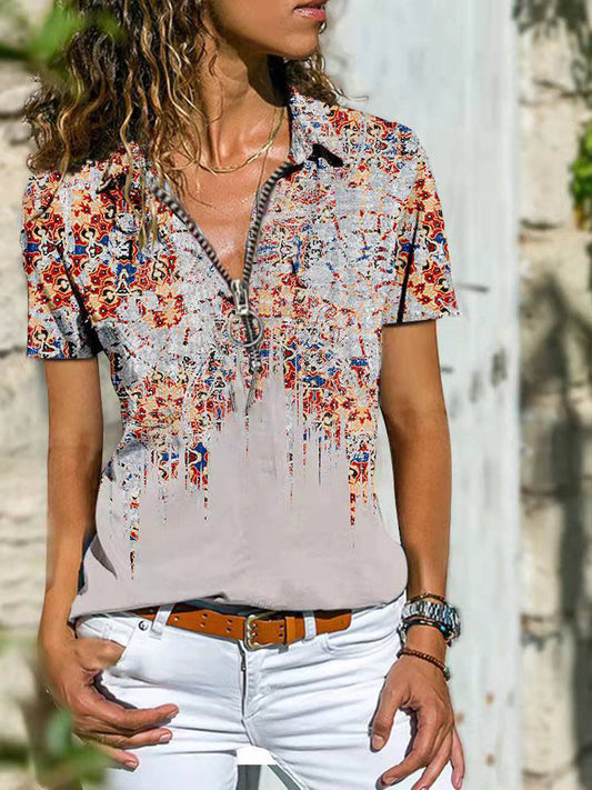 LB | Bohemian West Ethnic Zip Top Koszulka z krótkim rękawem