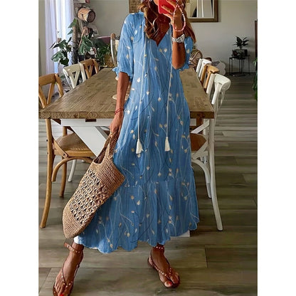 LB | Elegancka luźna bawełniana lniana sukienka maxi 1 + 1 GRATIS
