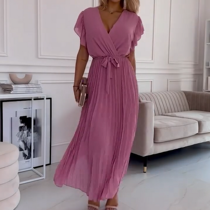 LB | ELEGANCKA SUKIENKA MAXI Z DEKOLTEM W SZPIC I PLISAMI