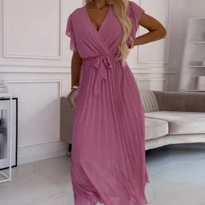 LB | ELEGANCKA SUKIENKA MAXI Z DEKOLTEM W SZPIC I PLISAMI