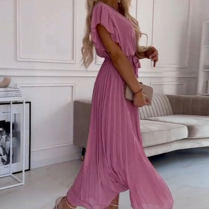 LB | ELEGANCKA SUKIENKA MAXI Z DEKOLTEM W SZPIC I PLISAMI