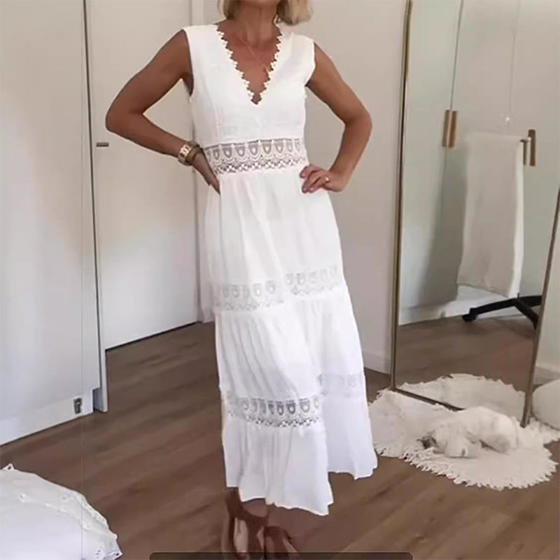 LB | Nancy ��� Sukienka maxi z koronkowymi plecami i dekoltem w szpic
