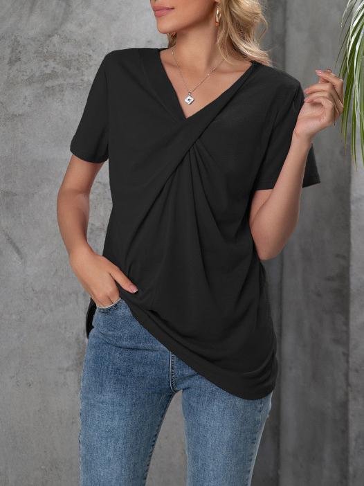 LB | Wiązana koszulka rekreacyjna z krótkim rękawem V-neck