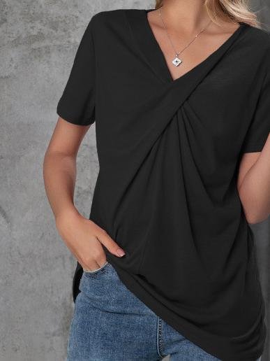 LB | Wiązana koszulka rekreacyjna z krótkim rękawem V-neck