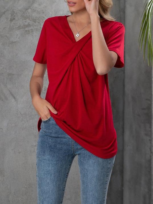 LB | Wiązana koszulka rekreacyjna z krótkim rękawem V-neck
