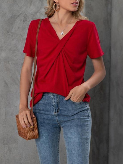 LB | Wiązana koszulka rekreacyjna z krótkim rękawem V-neck