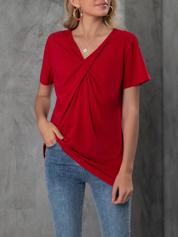 LB | Wiązana koszulka rekreacyjna z krótkim rękawem V-neck