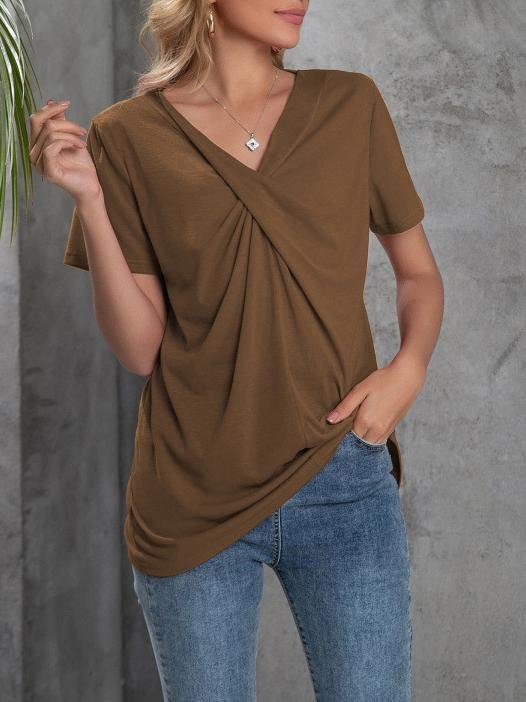LB | Wiązana koszulka rekreacyjna z krótkim rękawem V-neck