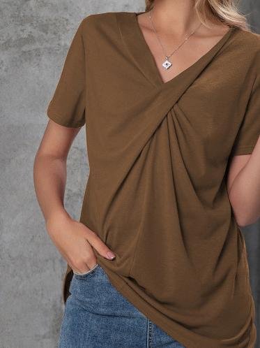 LB | Wiązana koszulka rekreacyjna z krótkim rękawem V-neck
