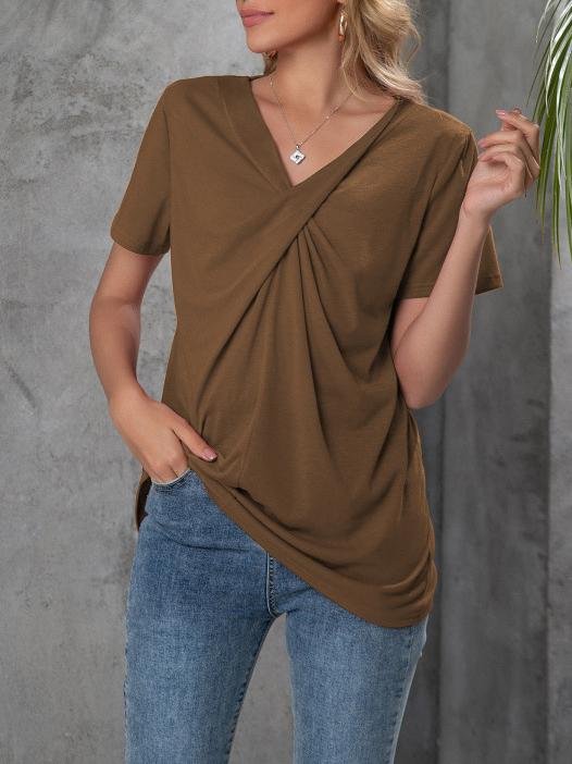 LB | Wiązana koszulka rekreacyjna z krótkim rękawem V-neck