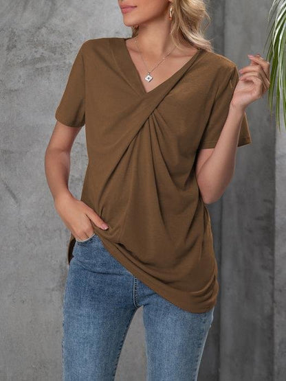LB | Wiązana koszulka rekreacyjna z krótkim rękawem V-neck